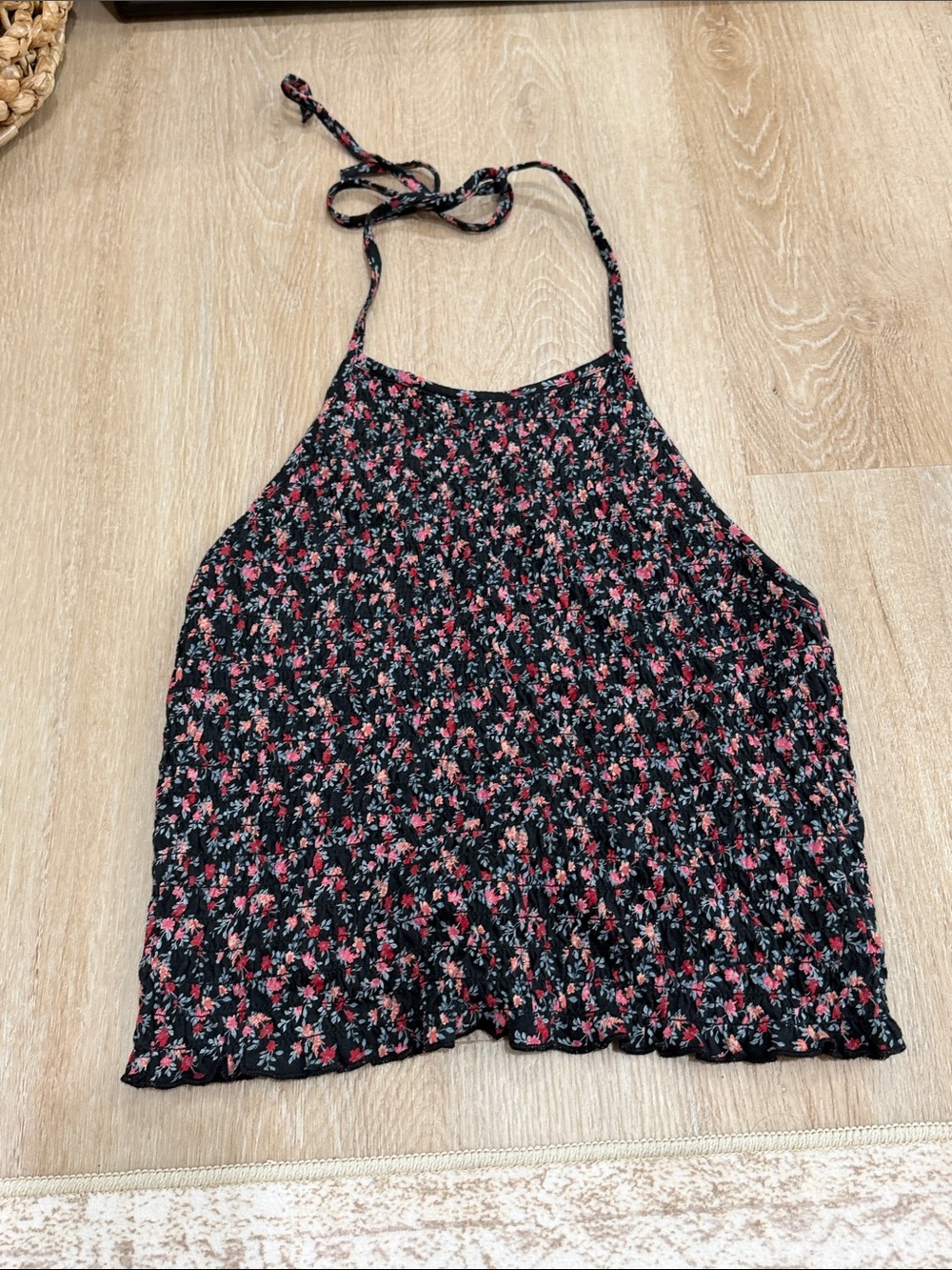 Halter Floral Tank Top - Navy with Pink Floral